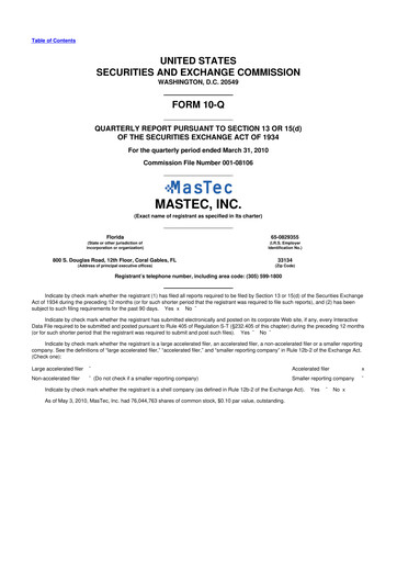 Thumbnail MasTec 10-Q Quarterly Report FY 