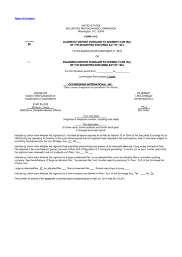 Miniature Oceaneering International
 10-Q Rapport trimestriel  