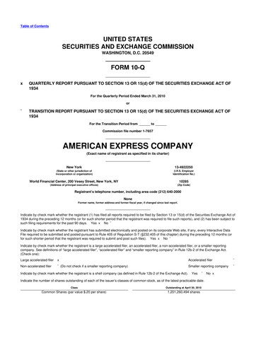Thumbnail American Express 10-Q Quarterly Report FY2010 
