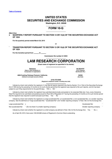Thumbnail Lam Research 10-Q Quarterly Report FY 