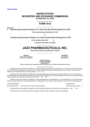 Vorschaubild Jazz Pharmaceuticals 10-Q Quartalsbericht  