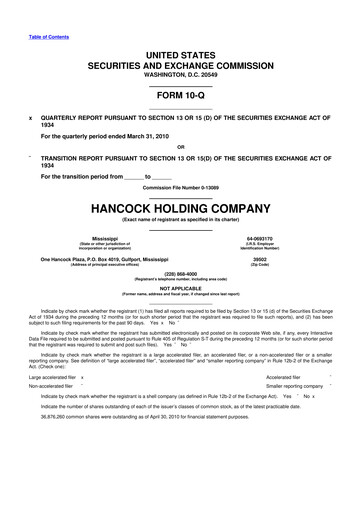 Thumbnail Hancock Whitney 10-Q Quarterly Report FY 