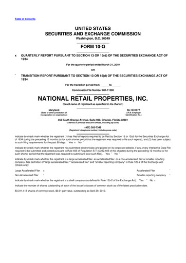 Thumbnail NNN REIT 10-Q Quarterly Report FY 