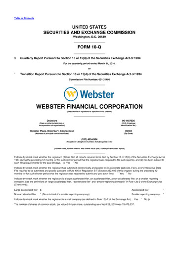 Thumbnail Webster Financial 10-Q Quarterly Report FY 