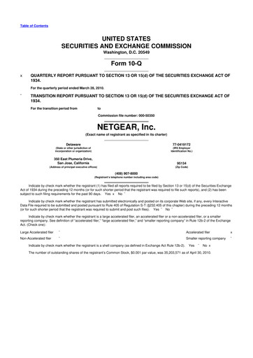 Thumbnail NETGEAR 10-Q Quarterly Report FY 