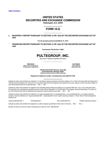 Thumbnail PulteGroup 10-Q Quarterly Report FY 
