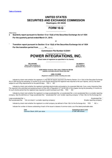 Thumbnail Power Integrations
 10-Q Quarterly Report FY 