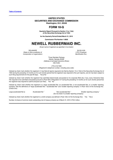 Thumbnail Newell Brands
 10-Q Quarterly Report FY 
