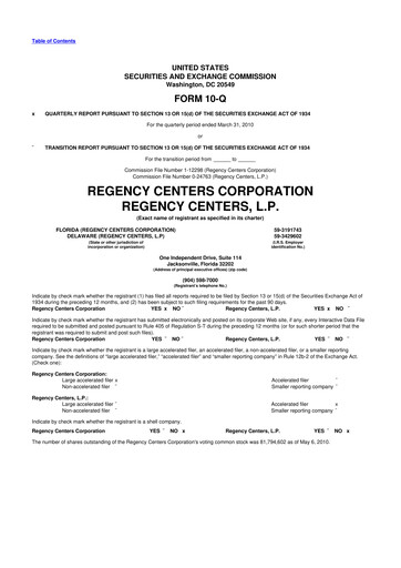 Thumbnail Regency Centers
 10-Q Quarterly Report FY 