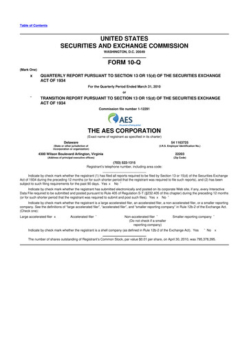 Thumbnail AES 10-Q Quarterly Report FY2010 