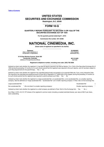 Thumbnail National CineMedia 10-Q Quarterly Report FY 