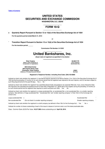 Thumbnail United Bankshares 10-Q Quarterly Report FY 