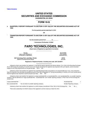 Thumbnail Faro Technologies
 10-Q Quarterly Report FY 