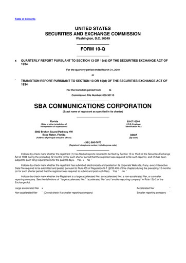 Thumbnail SBA Communications 10-Q Quarterly Report FY 