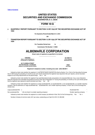 Thumbnail Albemarle 10-Q Quarterly Report FY 