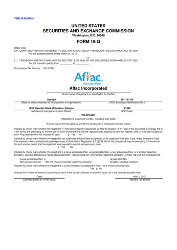 Thumbnail Aflac 10-Q Quarterly Report FY2010 