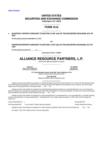 Miniature Alliance Resource Partners 10-Q Rapport trimestriel  