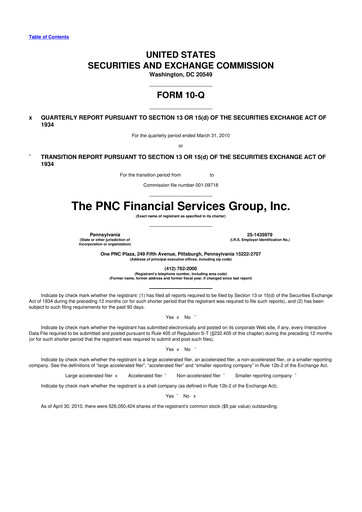 Thumbnail PNC Financial Services 10-Q Quarterly Report FY2010 