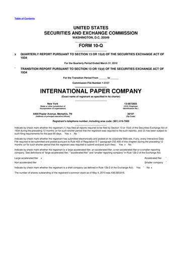 Thumbnail International Paper
 10-Q Quarterly Report FY2010 