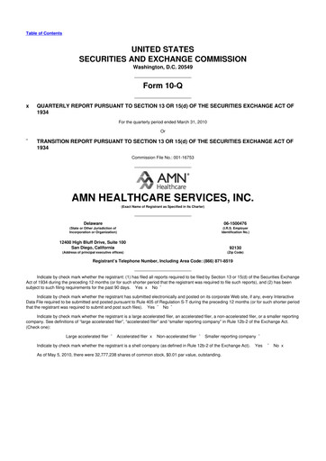Thumbnail AMN Healthcare Services 10-Q Quarterly Report FY 