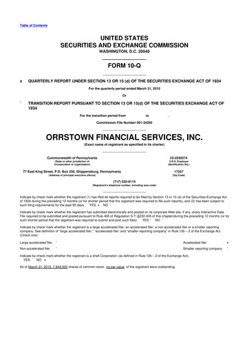 Miniature Orrstown Financial Services 10-Q Rapport trimestriel  