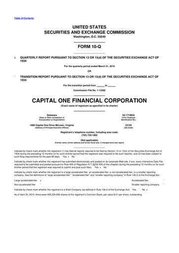 Thumbnail Capital One 10-Q Quarterly Report FY2010 