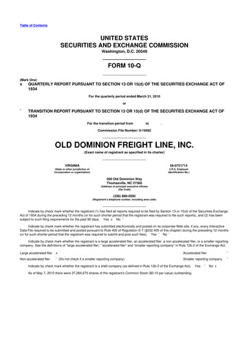 Thumbnail Old Dominion Freight Line
 10-Q Quarterly Report FY 