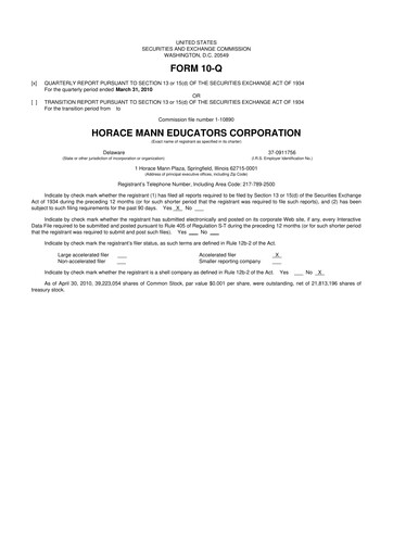 Thumbnail Horace Mann Educators 10-Q Quarterly Report FY 