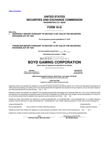 Miniature Boyd Gaming
 10-Q Rapport trimestriel  