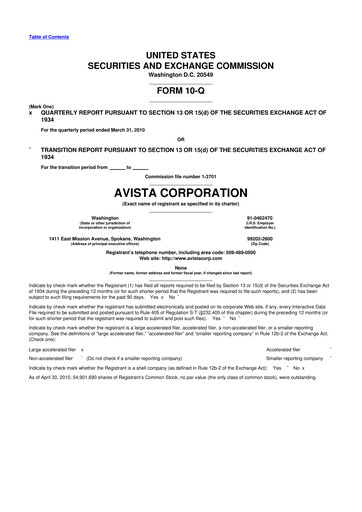 Thumbnail Avista
 10-Q Quarterly Report FY 