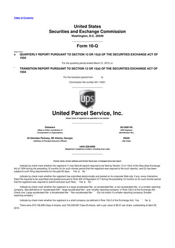 Thumbnail United Parcel Service 10-Q Quarterly Report FY2010 