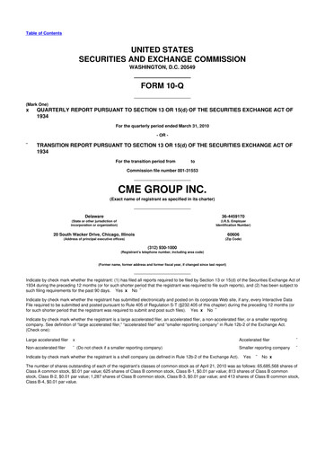 Thumbnail CME Group 10-Q Quarterly Report FY2010 