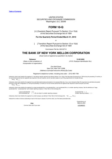 Thumbnail BNY Mellon (Bank of New York Mellon) 10-Q Quarterly Report FY2010 