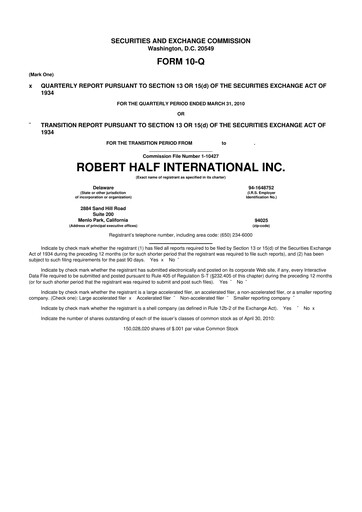 Thumbnail Robert Half 10-Q Quarterly Report FY 