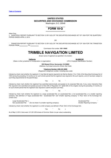 Thumbnail Trimble 10-Q Quarterly Report FY 
