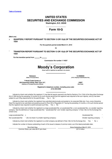 Thumbnail Moody's 10-Q Quarterly Report FY2010 