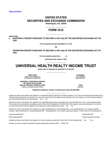 Thumbnail Universal Health Realty Income Trust 10-Q Quarterly Report FY 