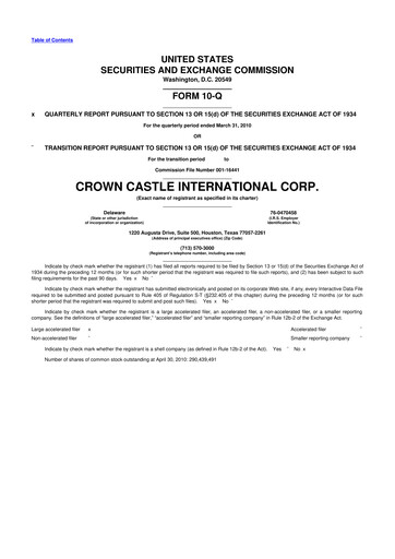 Thumbnail Crown Castle 10-Q Quarterly Report FY2010 