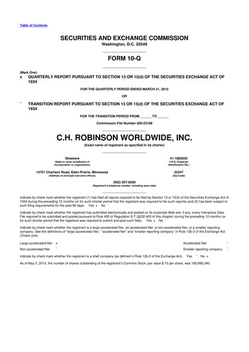 Thumbnail C. H. Robinson 10-Q Quarterly Report FY2010 