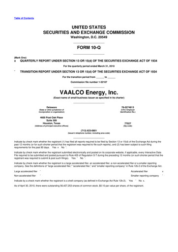 Miniature Vaalco Energy
 10-Q Rapport trimestriel  