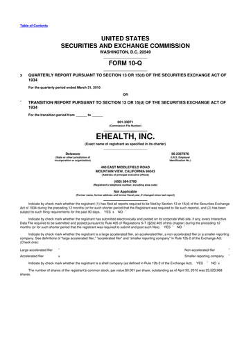 Miniature eHealth 10-Q Rapport trimestriel  