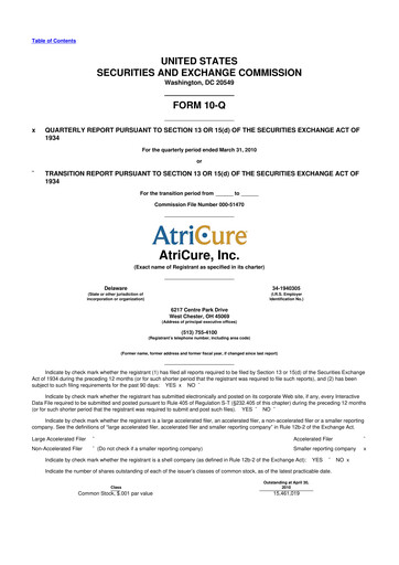 Miniature AtriCure 10-Q Rapport trimestriel  