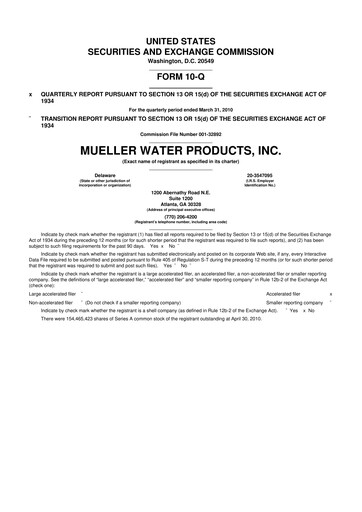 Miniature Mueller Water Products
 10-Q Rapport trimestriel  