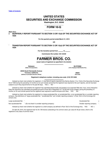 Thumbnail Farmer Brothers
 10-Q Quarterly Report FY 