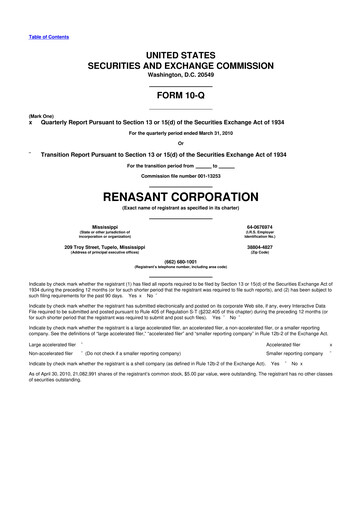 Thumbnail Renasant Corp 10-Q Quarterly Report FY 
