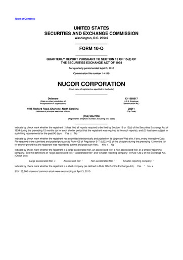 Thumbnail Nucor
 10-Q Quarterly Report FY2010 