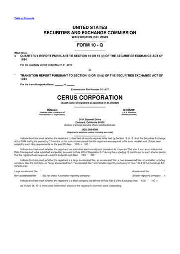 Thumbnail Cerus Corporation 10-Q Quarterly Report FY 