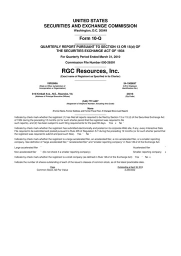 Thumbnail RGC Resources 10-Q Quarterly Report FY 