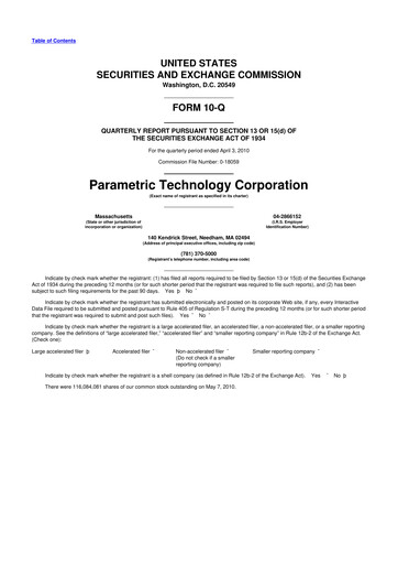 Thumbnail PTC 10-Q Quarterly Report FY 