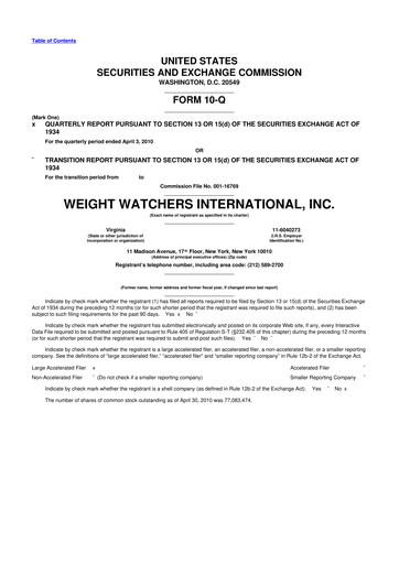 Thumbnail Weight Watchers 10-Q Quarterly Report FY 